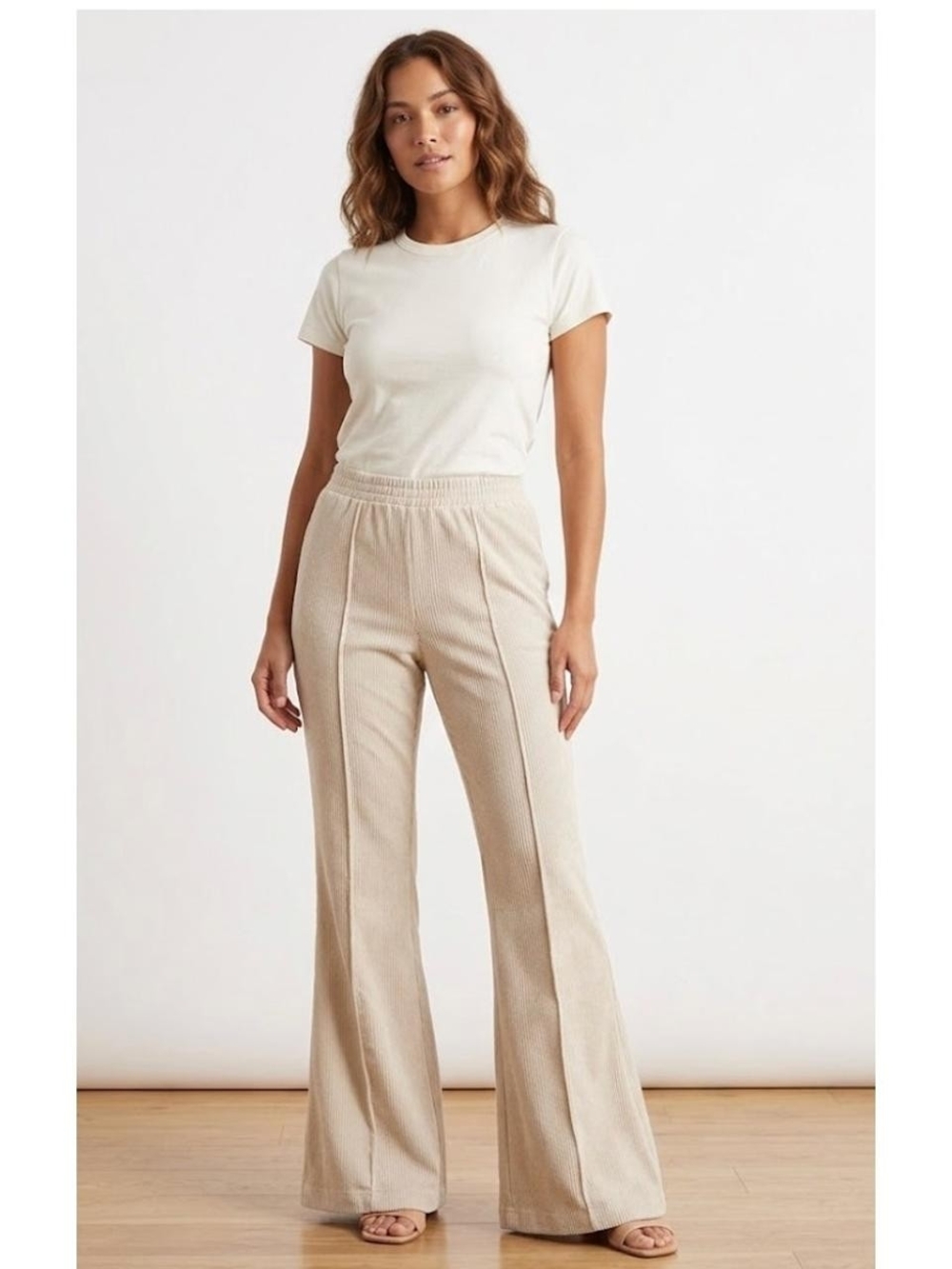 aerie Beige Groove On High-Rise Bootcut Ribbed Pants